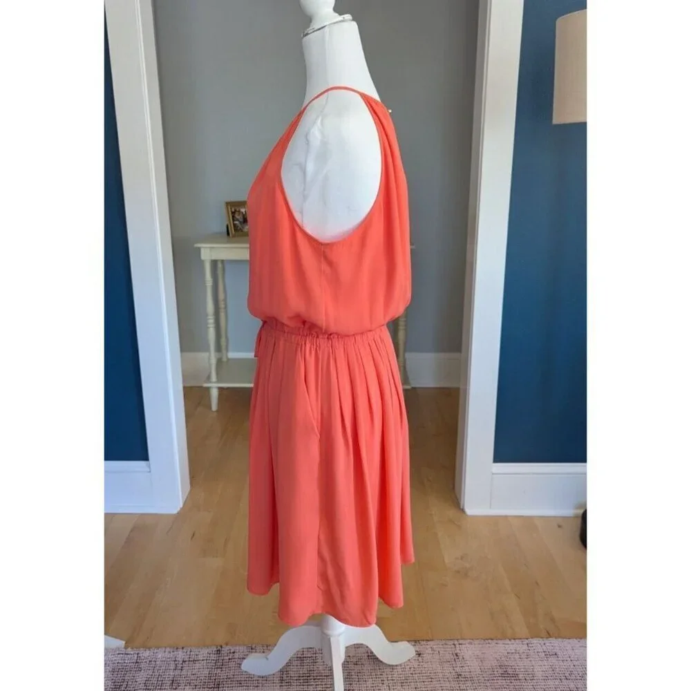 Banana Republic Summer Halter Neck Sleeveless Chiffon Dress Sz 12 Coral Color - Picture 6 of 9